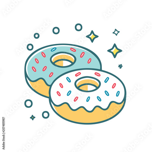 Two Glazed Doughnuts with Sprinkles Flat Vector Illustration