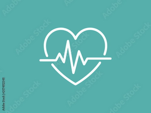 Heartbeat pulse line inside heart icon, health care symbol, cardio, ekg, cardiology, medical concept