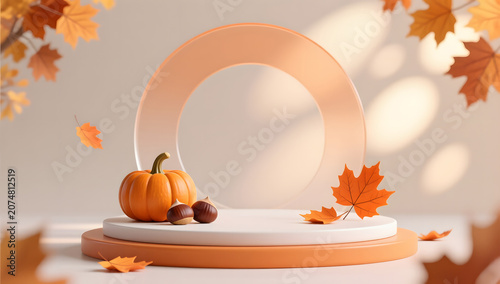 Orange white autumn promotion stand 3D background