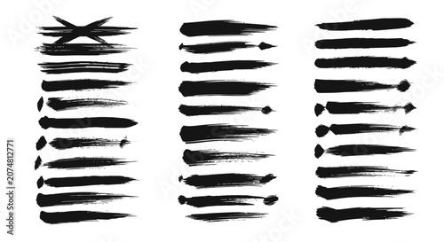 Black highlighter brush stroke lines set for underline banners, dry paint marker stripes, rough grunge ink smears and bold hand drawn highlight elements, Grunge paint lines
