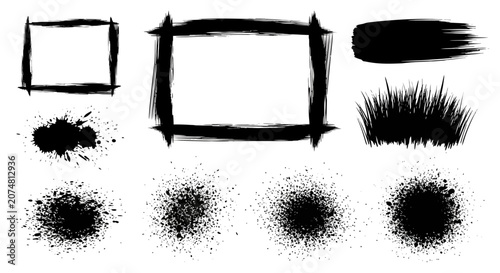 Black highlighter brush stroke lines set for underline banners, dry paint marker stripes, rough grunge ink smears and bold hand drawn highlight elements, Grunge paint lines
