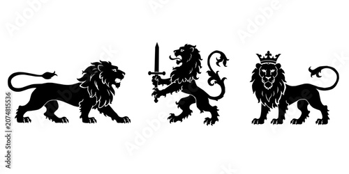 Foto collection of heraldic lion silhouettes for emblems or logo designs