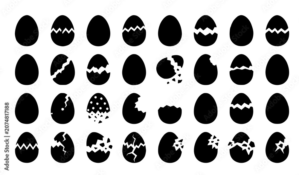 Fototapeta premium Broken Easter Egg Icon Collection Flat Vector Set with Cracked Decorative Eggshell Illustrations