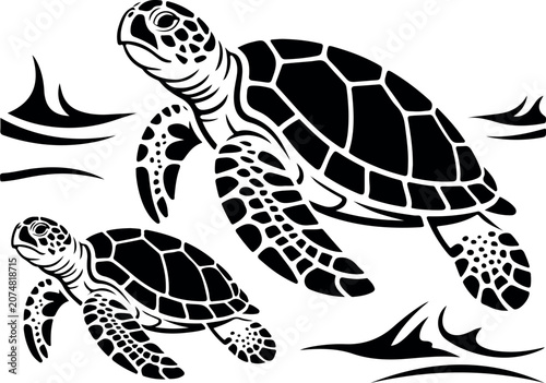 Black sea turtle silhouette graphic