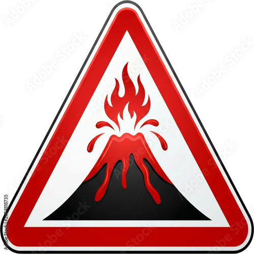 Volcanic Eruption Warning Sign: A clear and concise warning sign depicting a fiery volcano erupting, alerting viewers to potential geological hazards and the power of nature.
