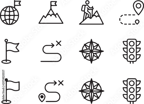 Adventure travel and navigation icon set.