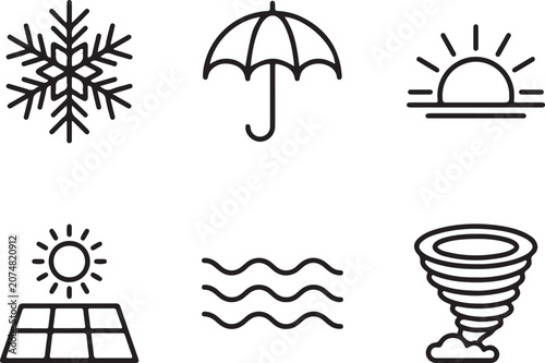 Nature forces and solar energy icon collection.