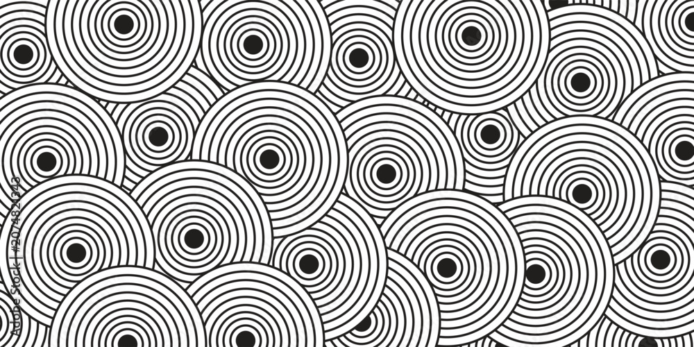 Fototapeta premium Abstract circle pattern retro background, circle motion black and white seamless pattern for modern day design,