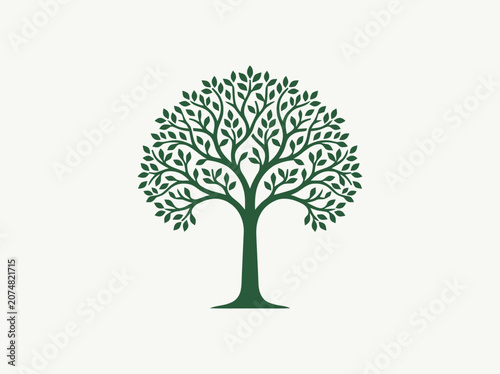 Stylized Green Tree Silhouette with Leaves on White Background