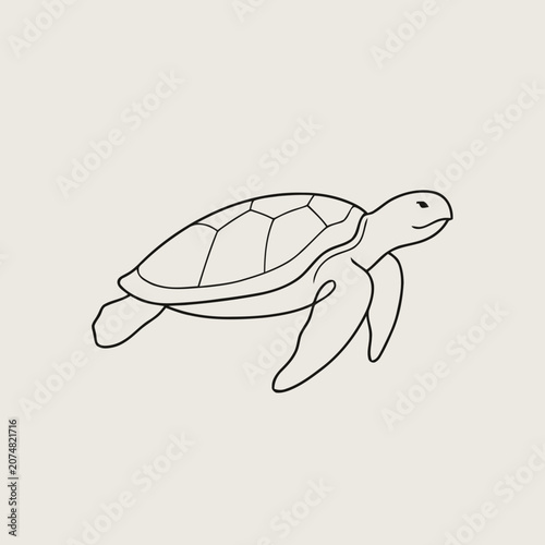 Minimalist outline drawing of a sea turtle swimming, simple line art, underwater creature.