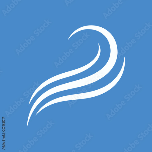 Abstract white swirl on blue background, symbolizing wind, motion, or creativity