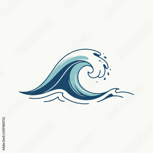 Stylized Blue Ocean Wave Illustration, Simple and Clean Design, Water Element