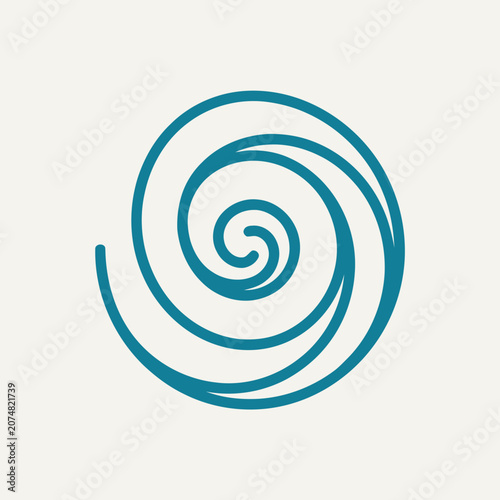 Abstract blue spiral vortex on a light background, simple geometric design, motion and energy concept