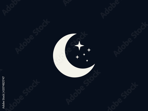 Crescent Moon and Stars Icon on Dark Blue Background