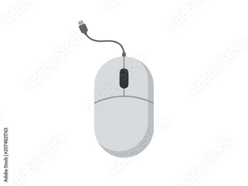 Modern computer mouse with USB cable on a white background, clean design.