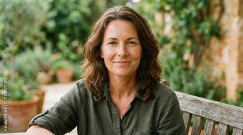 Portrait of a confident mature woman smiling in a garden setting