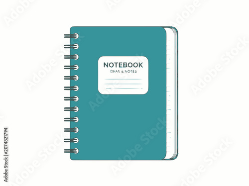 Turquoise Spiral Notebook with Blank Label on White Background, Top View