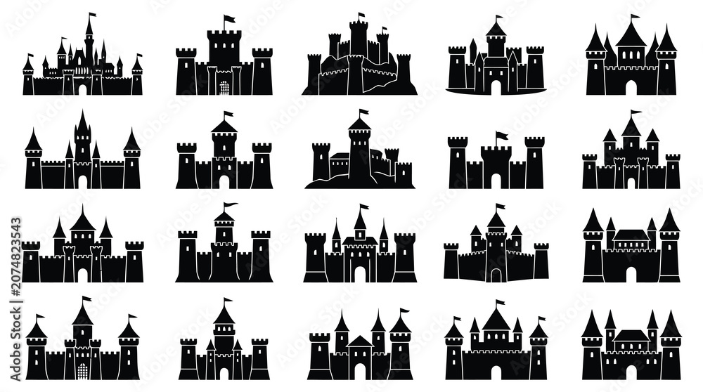 Obraz premium Black city skyline icons set