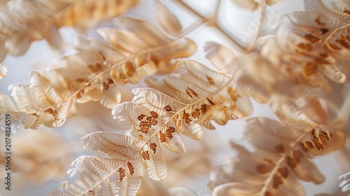 Dried fern spore cases clustered close up