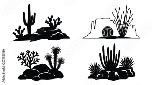 Φωτογραφία Desert cactus landscape silhouettes