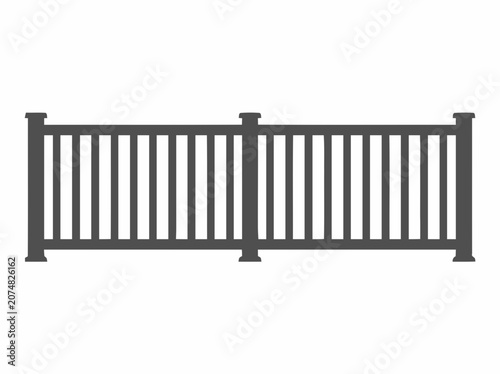 Modern Dark Gray Fence Section with Vertical Slats and Posts - Isolated on White