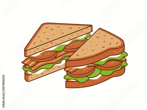 Delicious Bacon Lettuce Tomato Sandwiches, Toasted Bread, Healthy Food Illustration