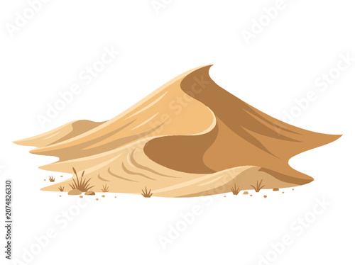 Stylized Sand Dunes with Sparse Desert Grass - Vector Illustration