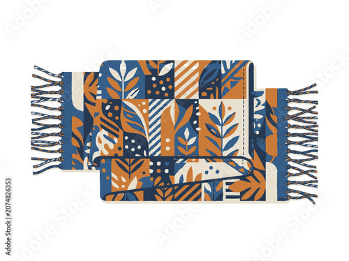 Bohemian Textile Art: Abstract Floral Patterned Scarves with Fringe