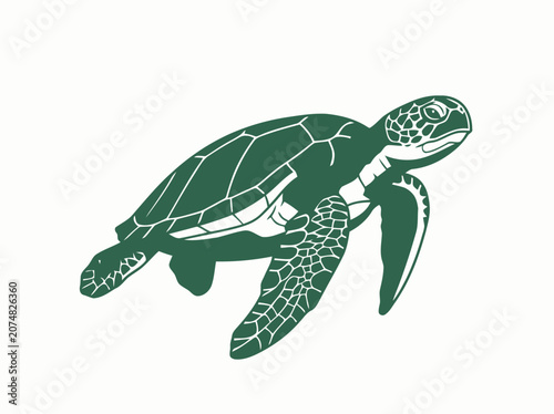 Green Sea Turtle Silhouette Swimming Underwater, Ocean Wildlife Vector