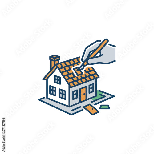 Hand drawing house with pencil.