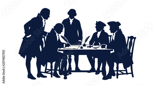 Silhouette of people signing document on independence day usa