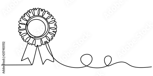 Photos Continuous line drawing of a winner rosette ribbon award