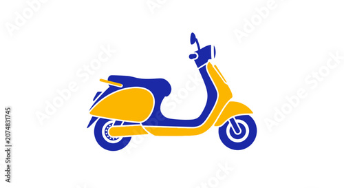 Yellow and blue motor scooter vehicle.