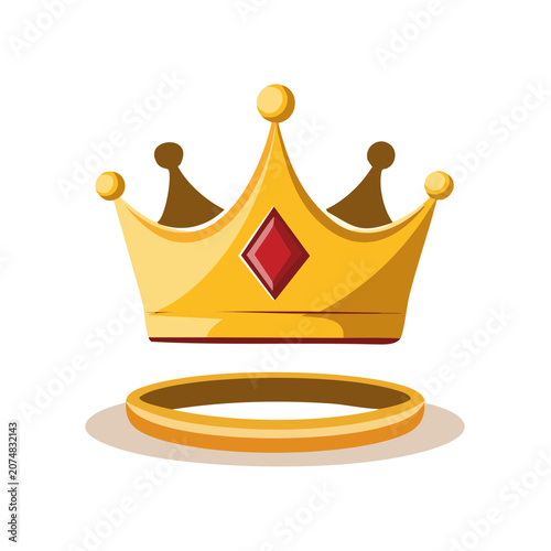 Golden Crown with Red Gemstone Vector Illustration