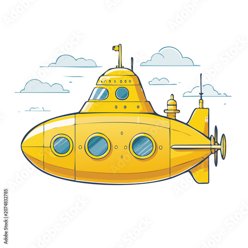 Yellow cartoon submarine vector illustration
