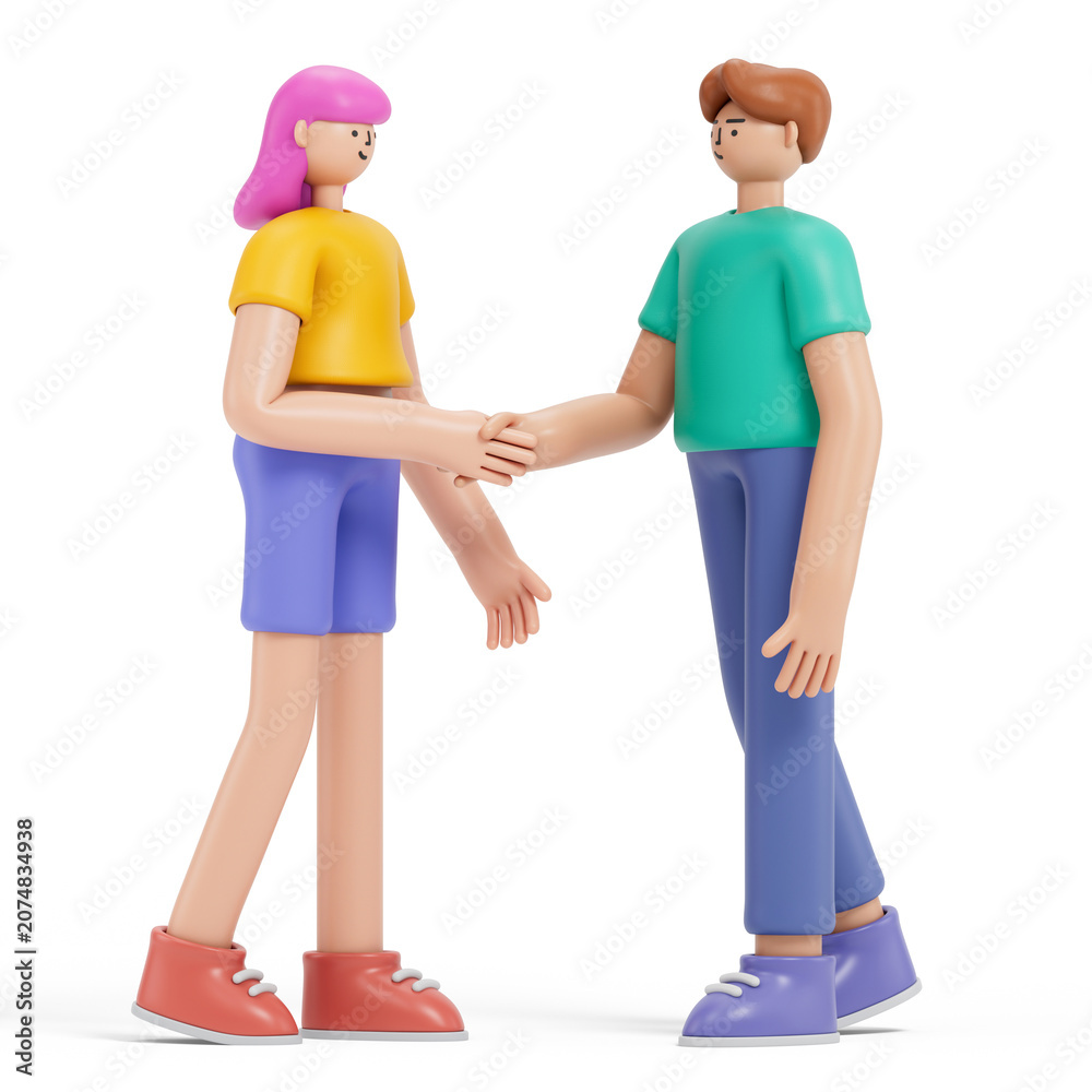Fototapeta premium Two 3D women shake hands