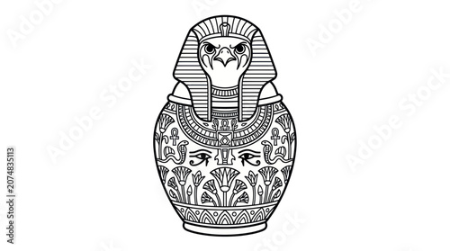 Canvastavla Ancient Egyptian Canopic Jar with Falcon Head and Hieroglyphs