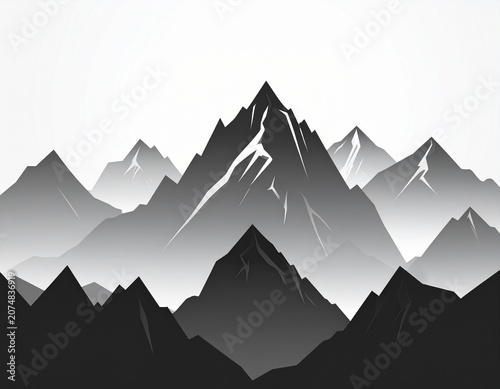Jagged mountain peaks silhouette black white. silhouette vector set
