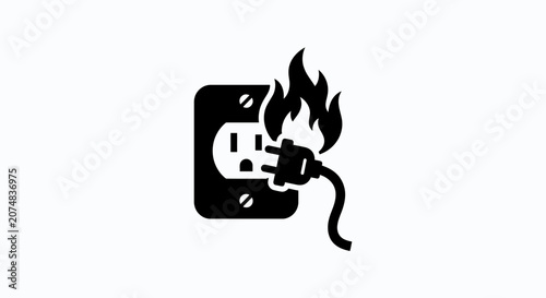 Burning Electrical Plug and Power Outlet Fire Hazard Safety Icon