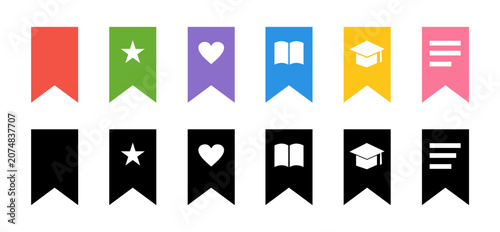 Set icon bookmark ribbon editable stroke 