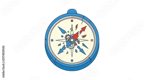 Photos A blue navigational instrument with a spinning dial and directional pointers