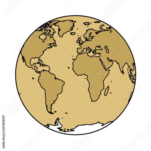 Flat vector illustration of a world map globe