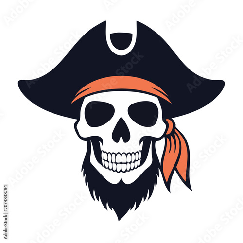 Pirate skull with hat and bandana vector illustration
