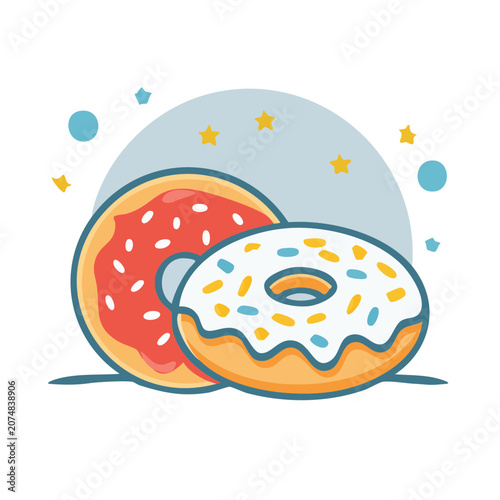 Two Colorful Donuts Flat Vector Illustration