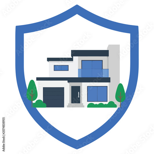 A modern dwelling is protected within a shield emblem