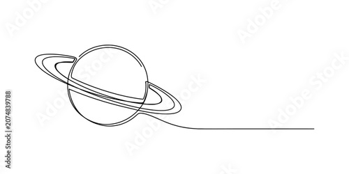 Cuadro en lienzo Continuous single line drawing of the planet saturn with rings in a minimalist s