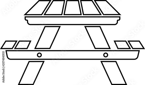 Picnic table with benches outline icon for outdoor park backyard and camping design elements