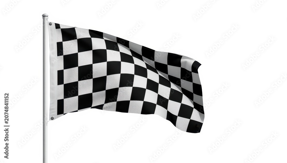 Fototapeta premium A solitary checkered flag on a white background.