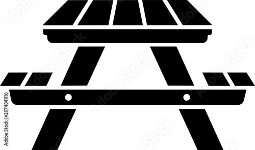 Picnic table and benches silhouette icon, ideal for outdoor park, backyard garden, and camping travel layouts
