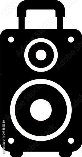 Portable party speaker silhouette icon with handle for outdoor music festival sound system and audio equipment design elements